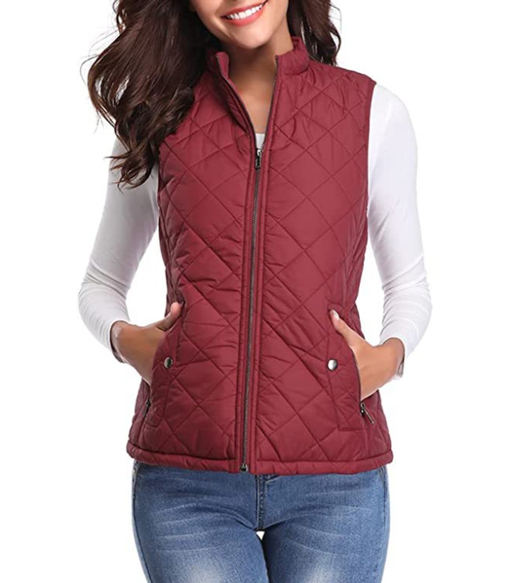 Women's Snap-Pocket Padded Puffer Vest – Burgundy