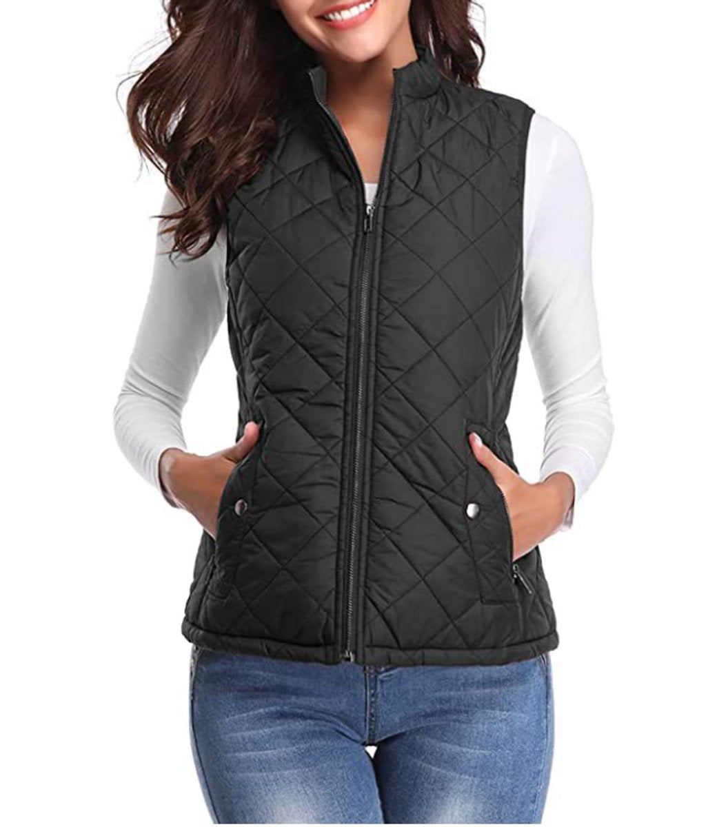 Women's Snap-Pocket Padded Puffer Vest – Black