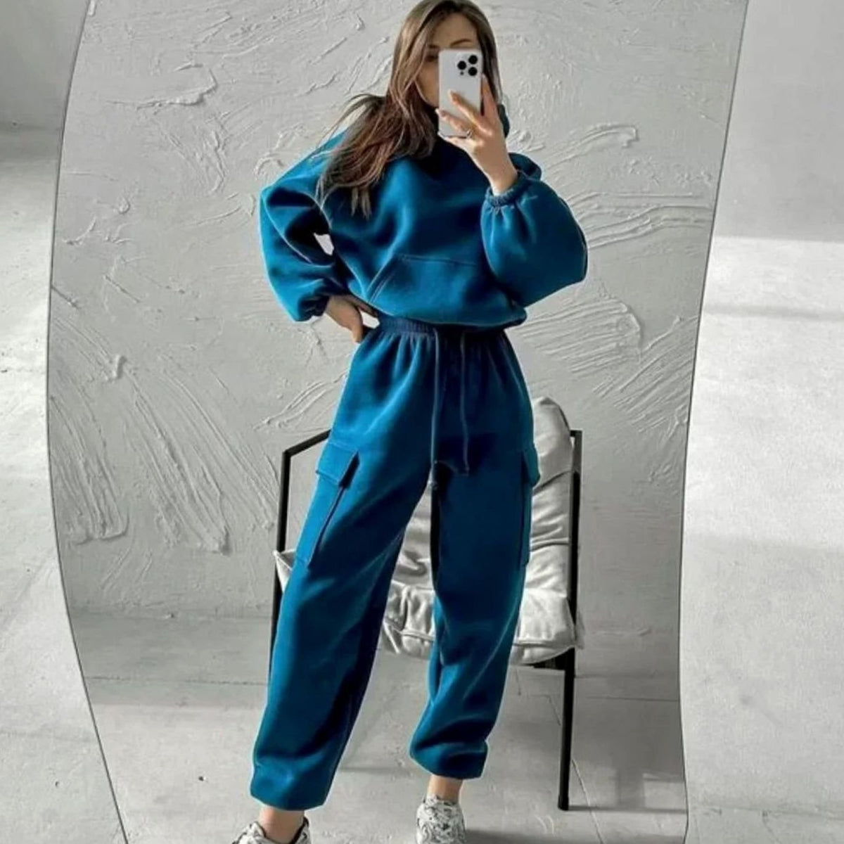 Women's Relaxed-Fit Cargo Pocketed Hoodie Jogger Set – view 1