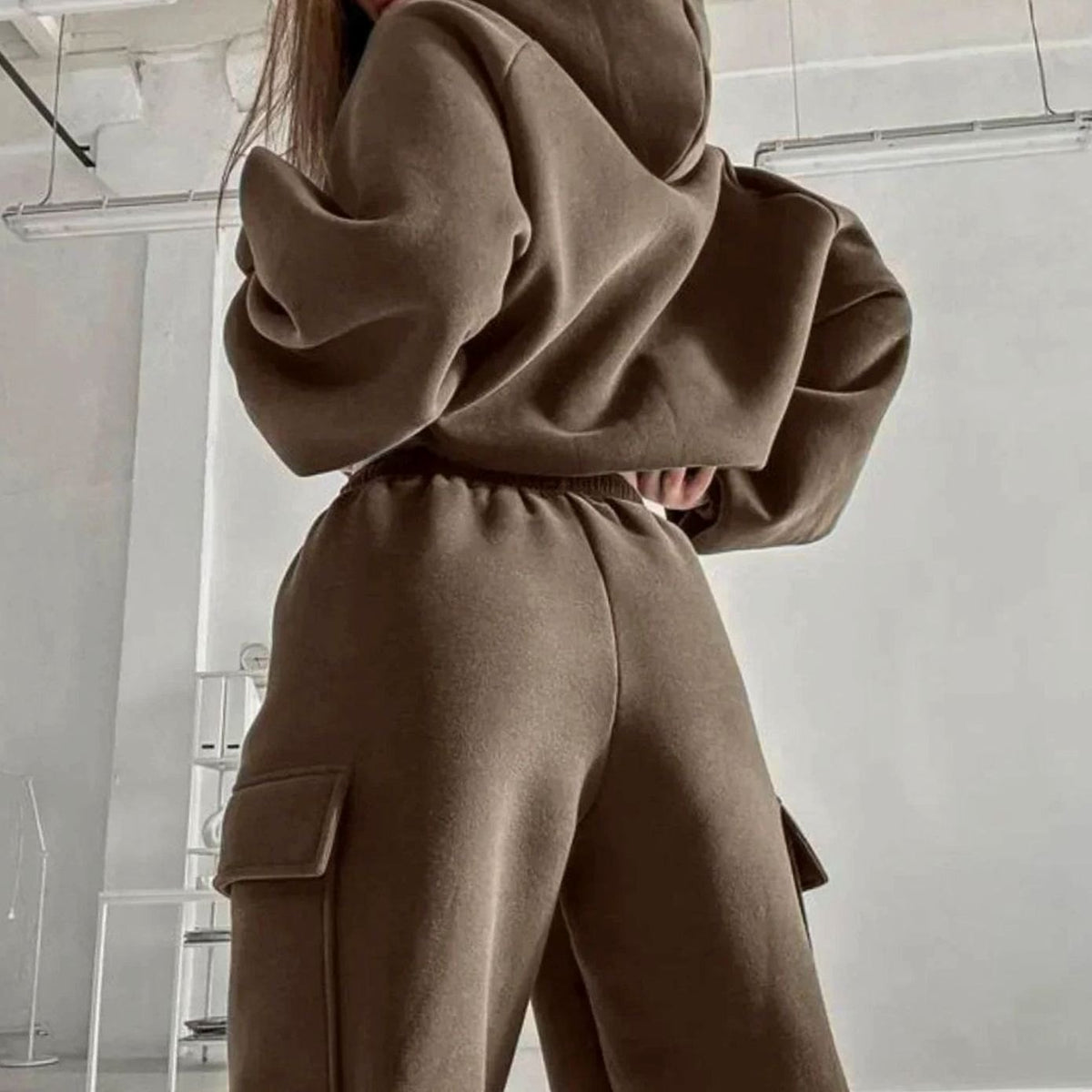Women's Relaxed-Fit Cargo Pocketed Hoodie Jogger Set – view 2