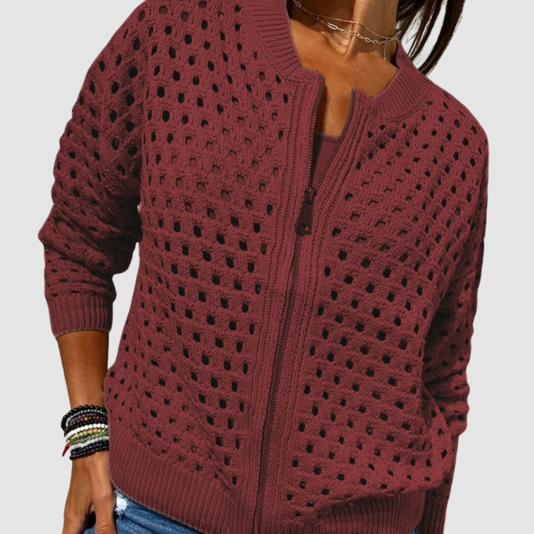 Women's Easy-Fit Open-Knit Full-Zip Knit Cardigan – view 6