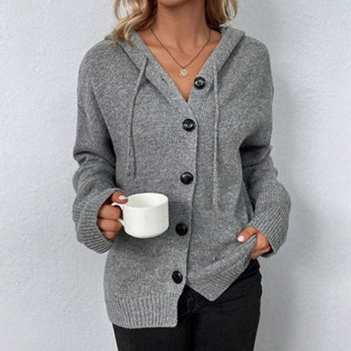 Women's Oversized Hood-Detail Button Knit Cardigan – view 5