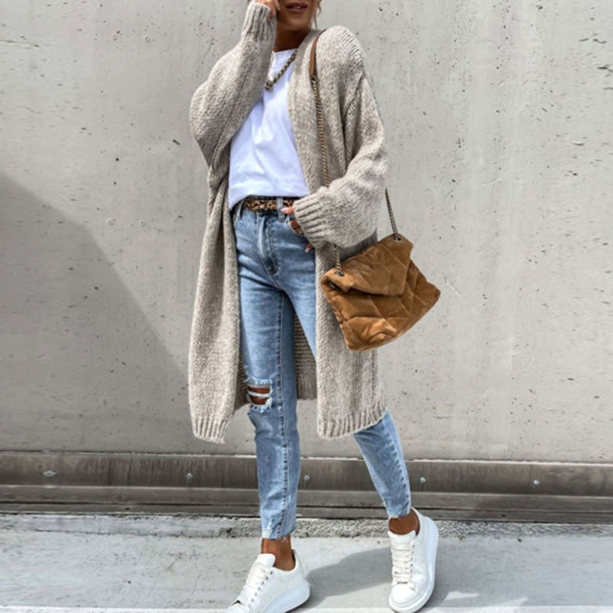 Women's Long Open-Style Easy-Fit Knit Cardigan – view 1