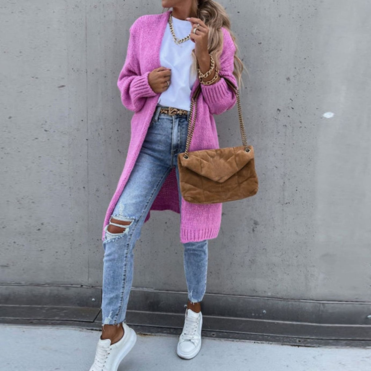 Women's Long Open-Style Easy-Fit Knit Cardigan – view 10