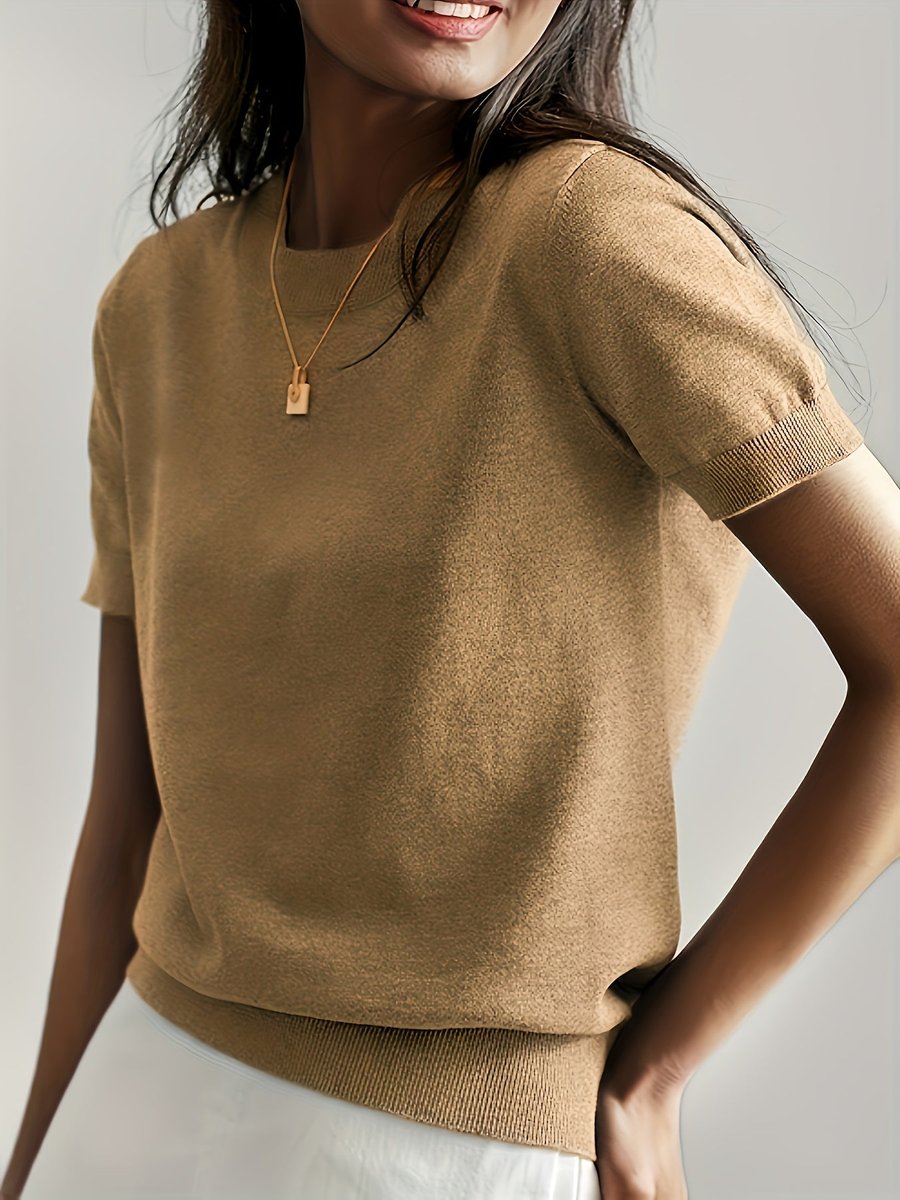 Women's Easy-Fit Short Sleeve Knit Sweater Top – view 10