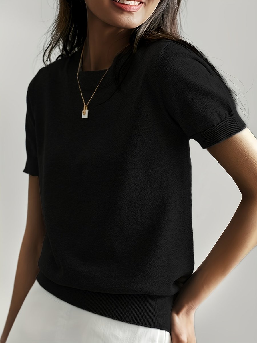 Women's Easy-Fit Short Sleeve Knit Sweater Top – view 3