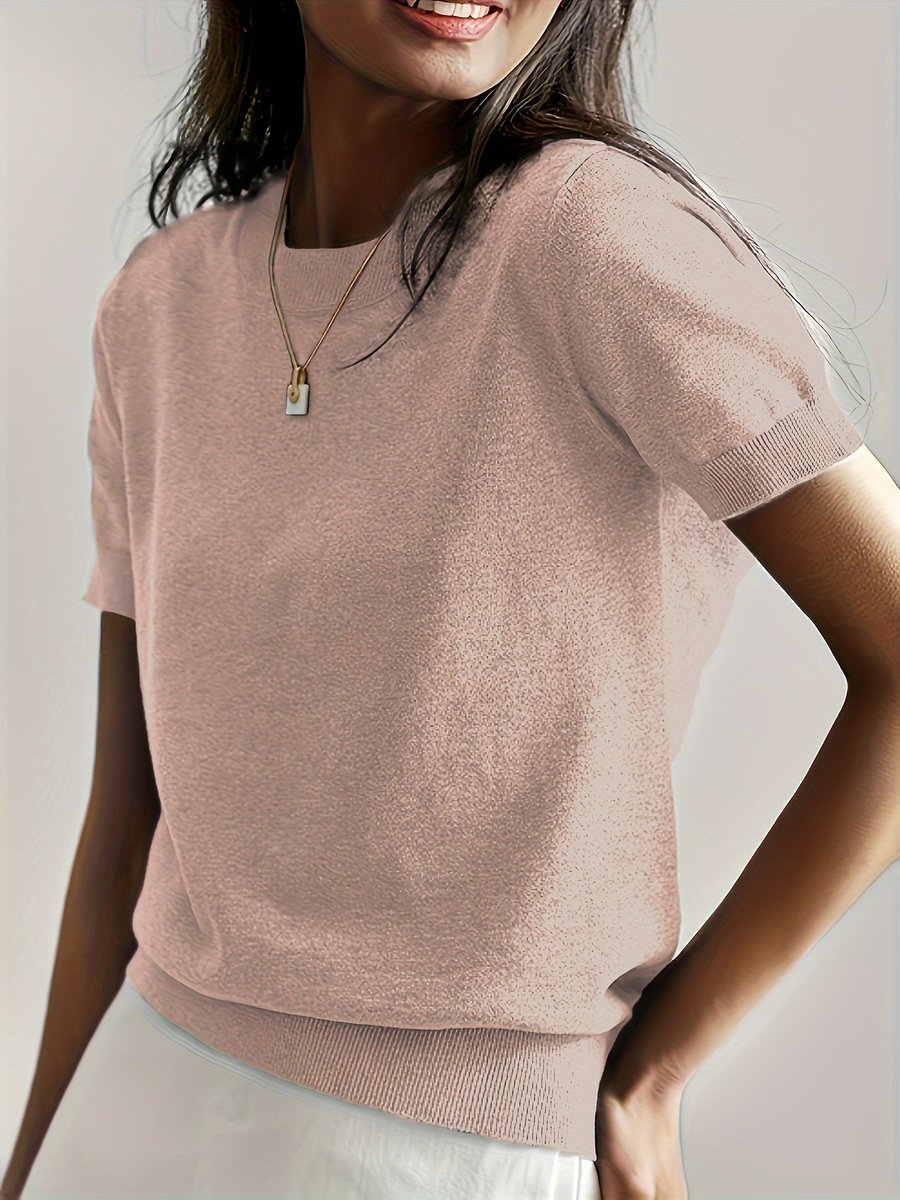 Women's Easy-Fit Short Sleeve Knit Sweater Top – view 5