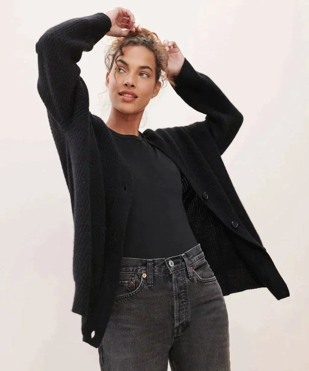 Women's Oversized V-Neckline Button-Front Knit Cardigan – view 4