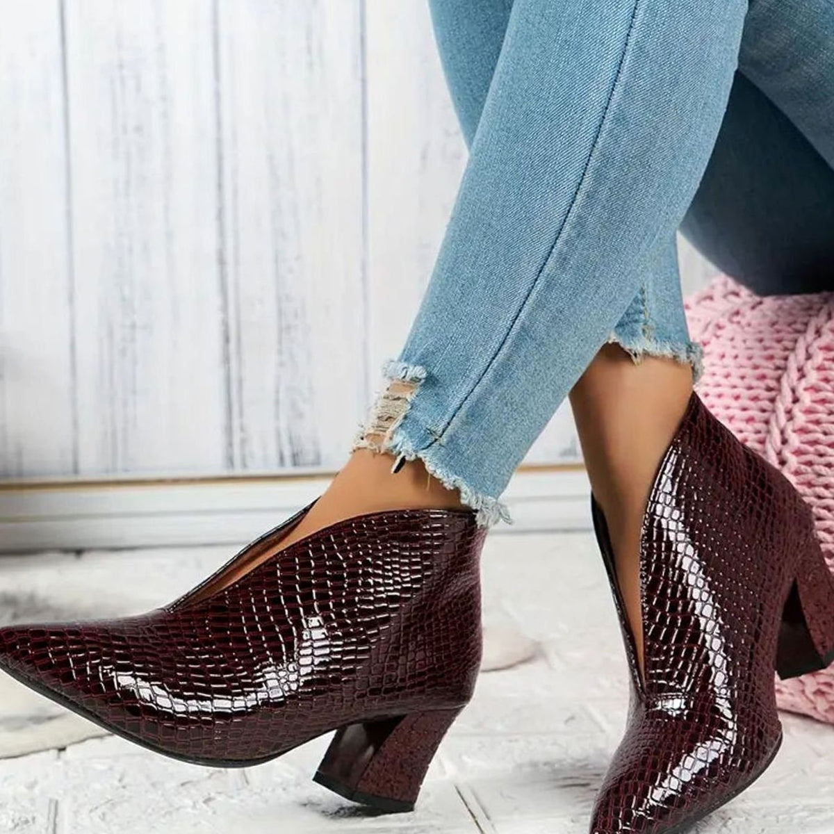 Women's Reptile Textured V-Cut Booties – view 3