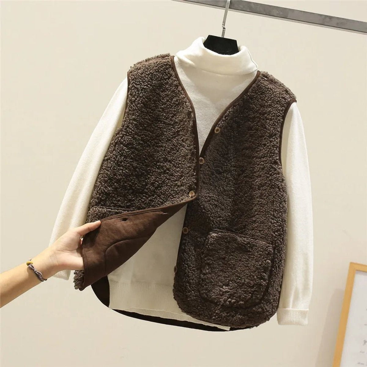 Women's Reversible Sherpa Fleece Vest for Work – Brown