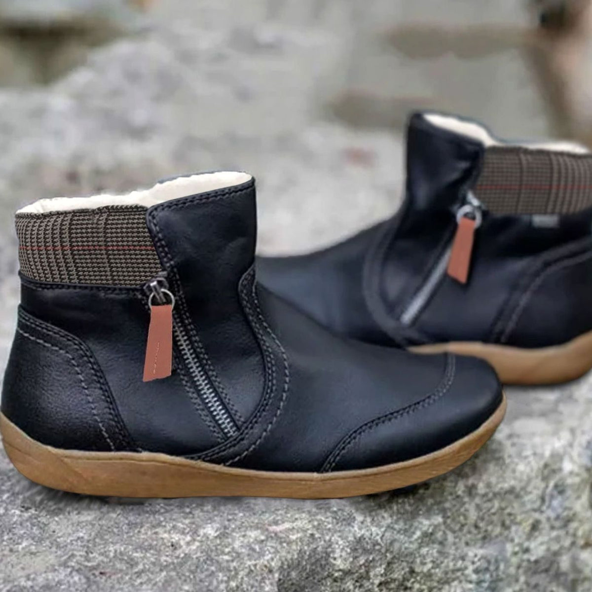 Women's Side-Zip Flat-Sole Ankle Boots Colorblock – Black