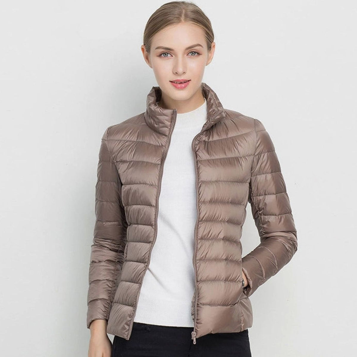 Women's Slim-Cut Light-Weight Puffer Coat – Beige