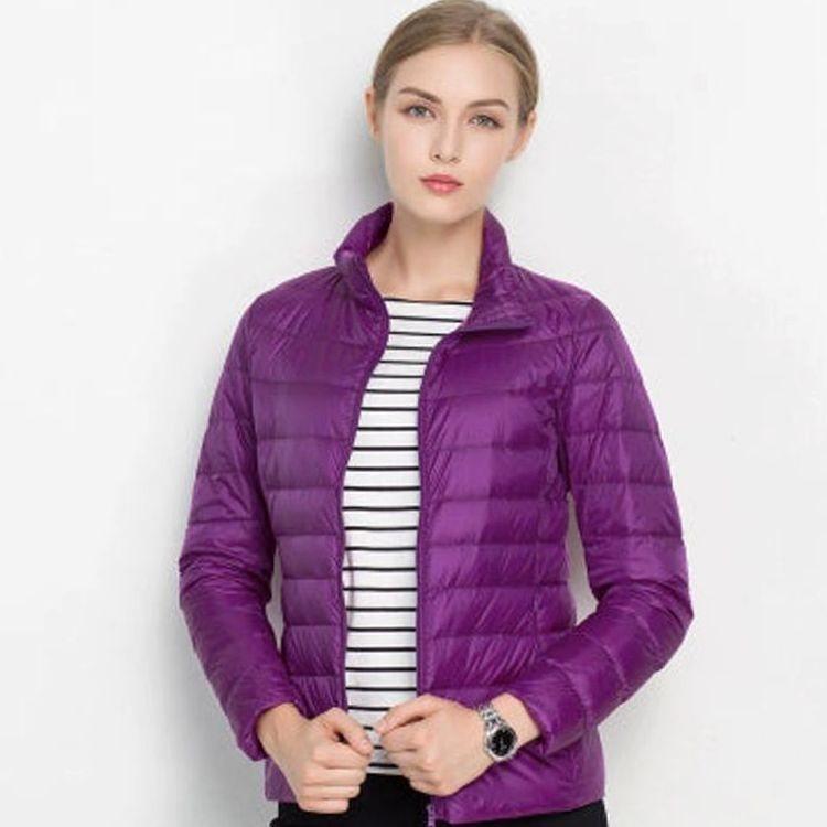 Women's Slim-Cut Light-Weight Puffer Coat – Purple