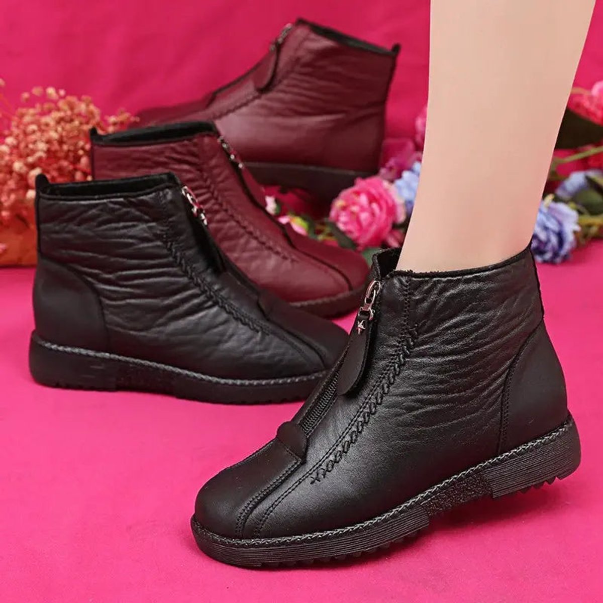 Women's Slip-Resistant Fleece-Backed Leather Booties – view 2