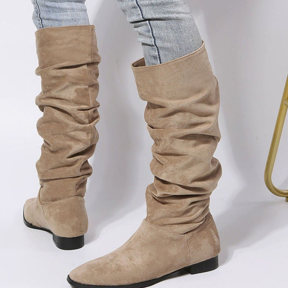 Women's Pointed-Toe Slouchy Knee-High Suede-Finish Boots – Khaki
