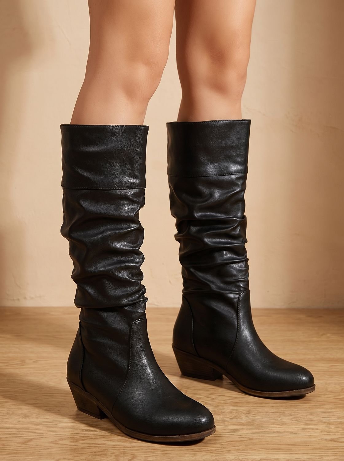 Women's Slouchy Knee-High Western Slip-On Boots for Layering – view 1