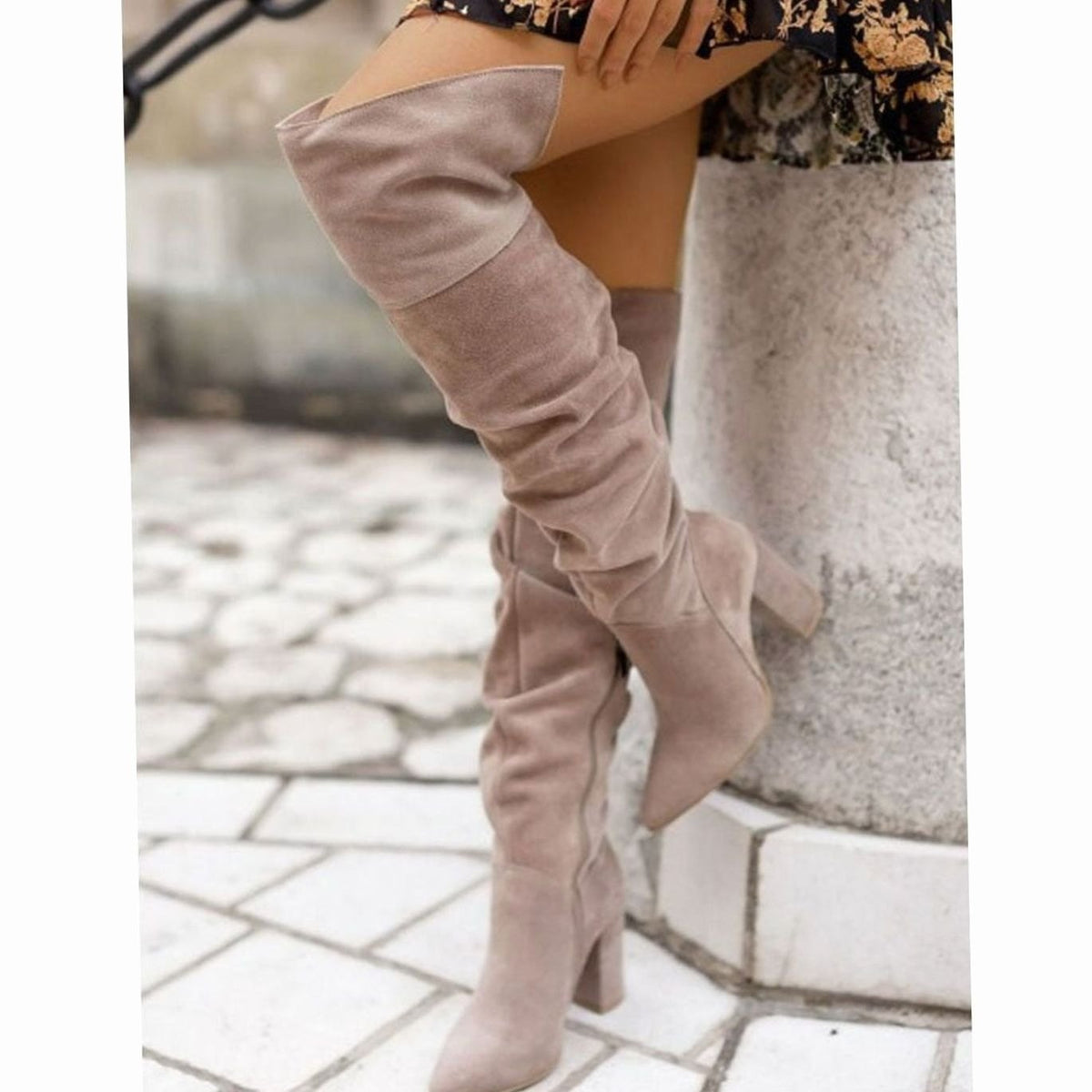 Women's Pointed-Toe Easy-On Over-The-Knee Boots for Weekends – Beige