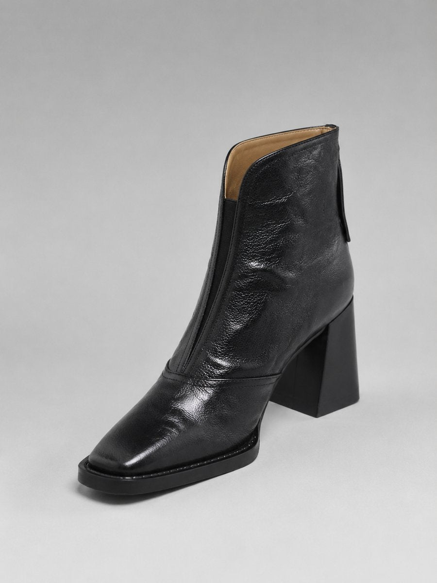 Women's Square-Toe Block-Heel Leather-Look Boots – Black