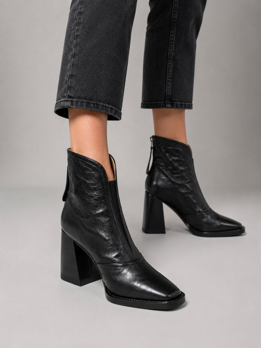 Women's Square-Toe Block-Heel Leather-Look Boots – view 3