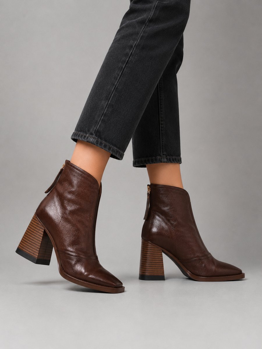 Women's Square-Toe Block-Heel Leather-Look Boots – view 4