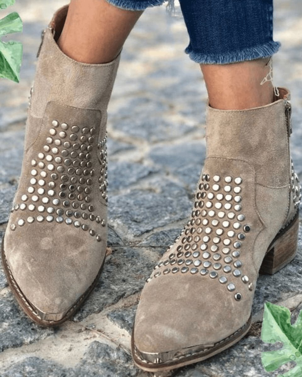 Women's Studded Suede-Finish Side-Zip Block-Heel Booties – view 1