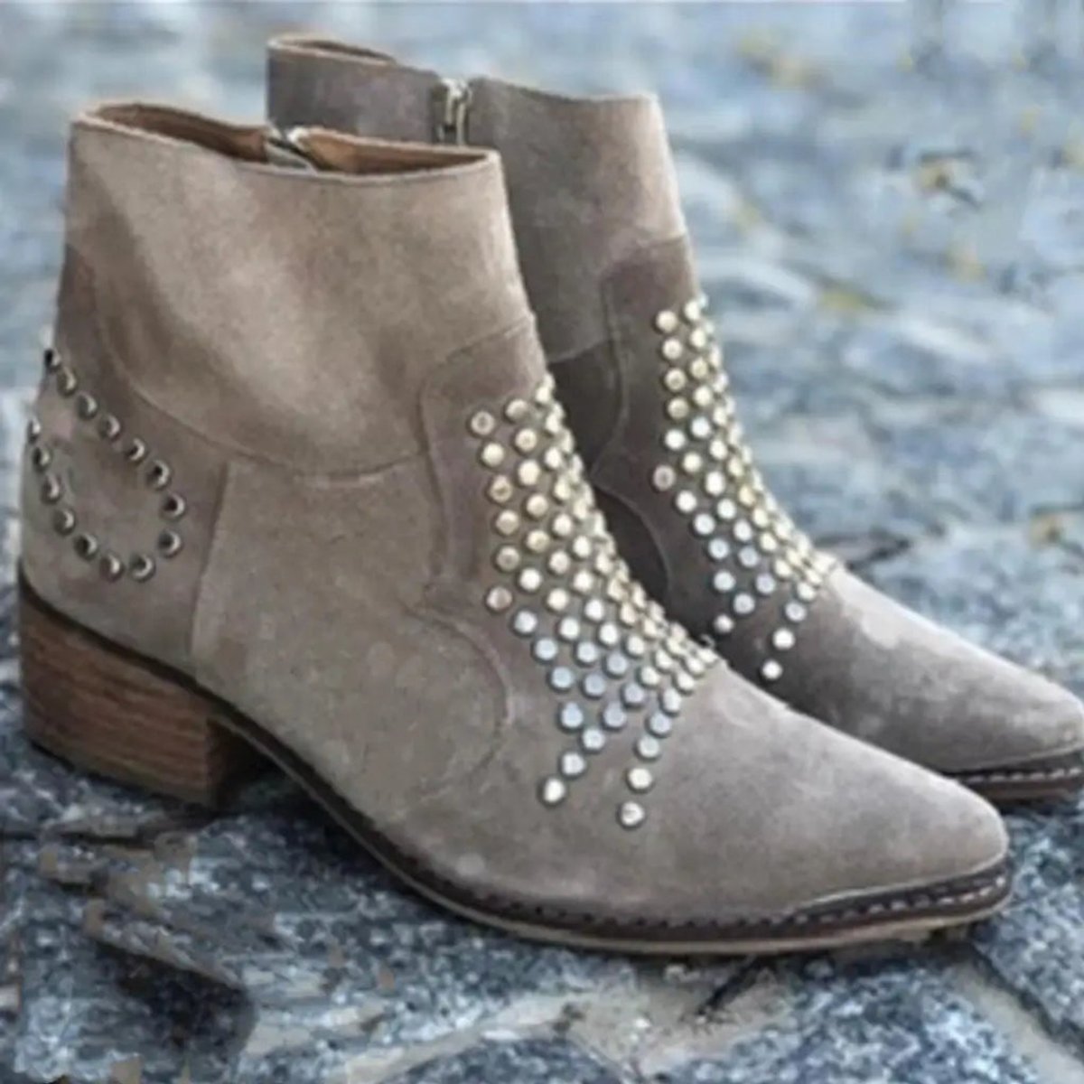 Women's Studded Suede-Finish Side-Zip Block-Heel Booties – view 3