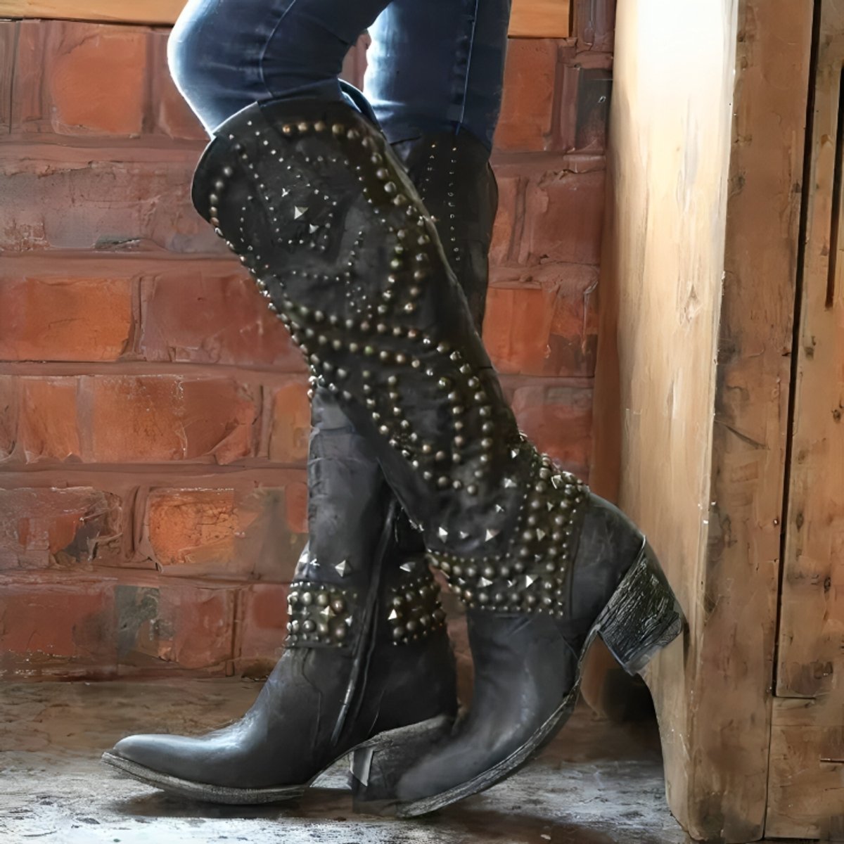 Women's Studded Western Knee High Boots for Evening Wear – view 3