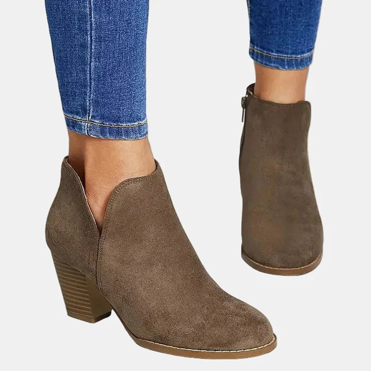 Women's Suede-Finish Block-Heel Side-Zip Booties – view 2
