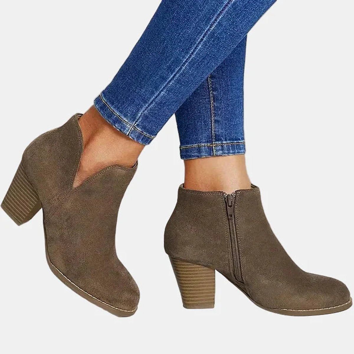 Women's Suede-Finish Block-Heel Side-Zip Booties – view 3