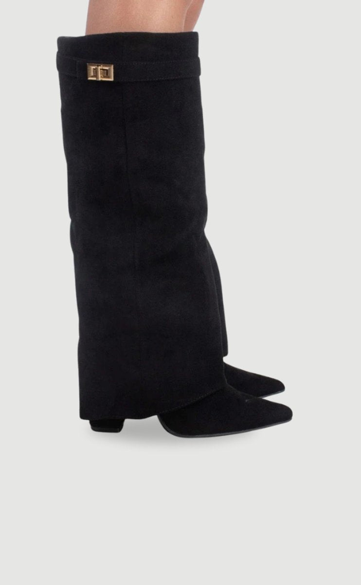 Women's Suede-Finish Fold-Over Knee-High Boots Clasp – view 2