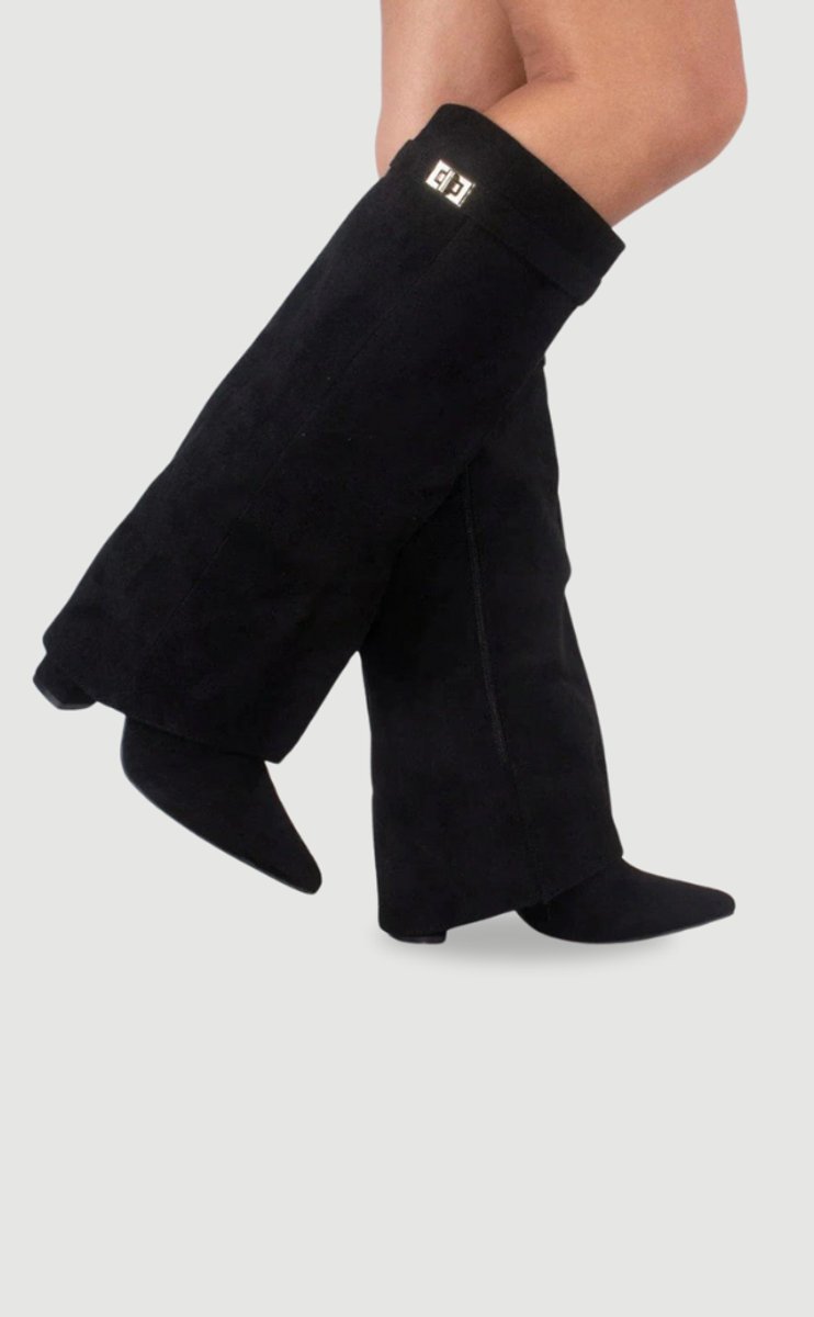 Women's Suede-Finish Fold-Over Knee-High Boots Clasp – view 3