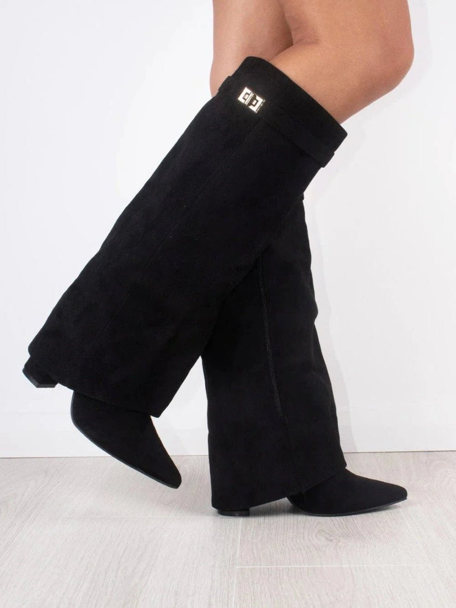 Women's Suede-Finish Fold-Over Knee-High Boots Clasp – view 4