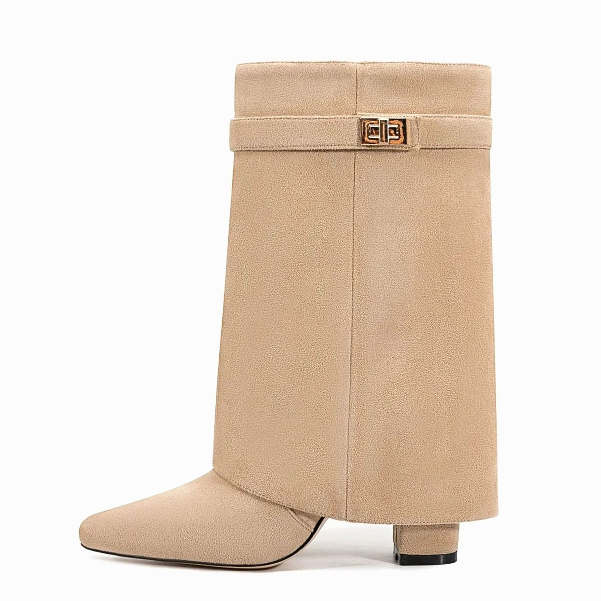 Women's Suede-Finish Fold-Over Cuff Mid-Calf Buckle-Detail Boots – view 4