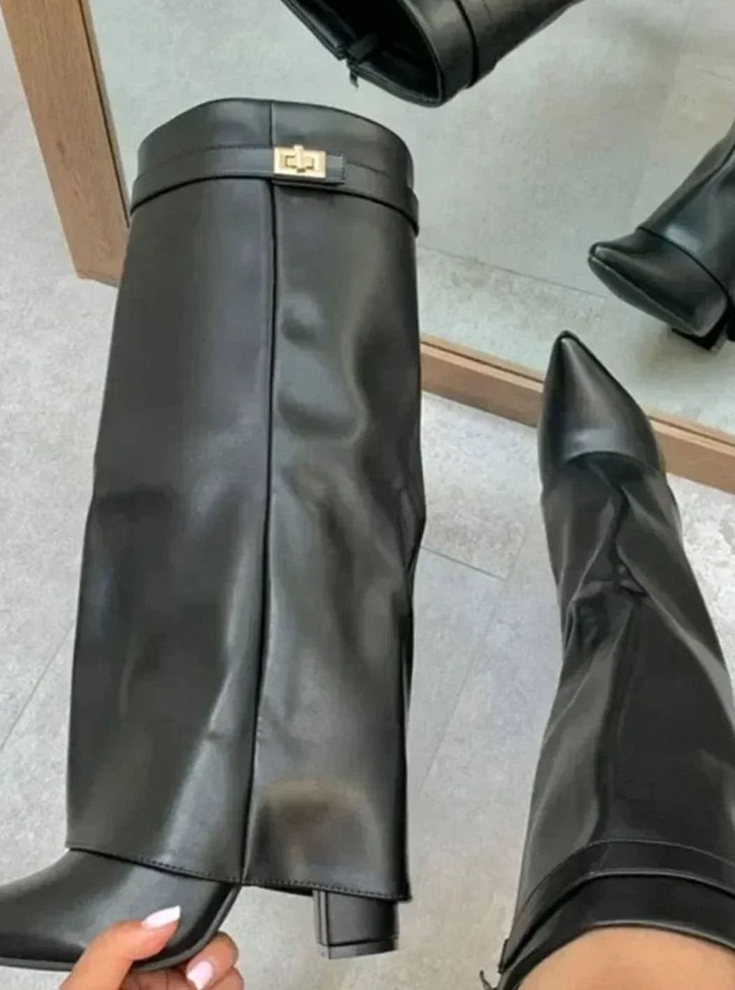 Women's Suede-Finish Fold-Over Cuff Knee-High Buckle-Detail Boots – view 4
