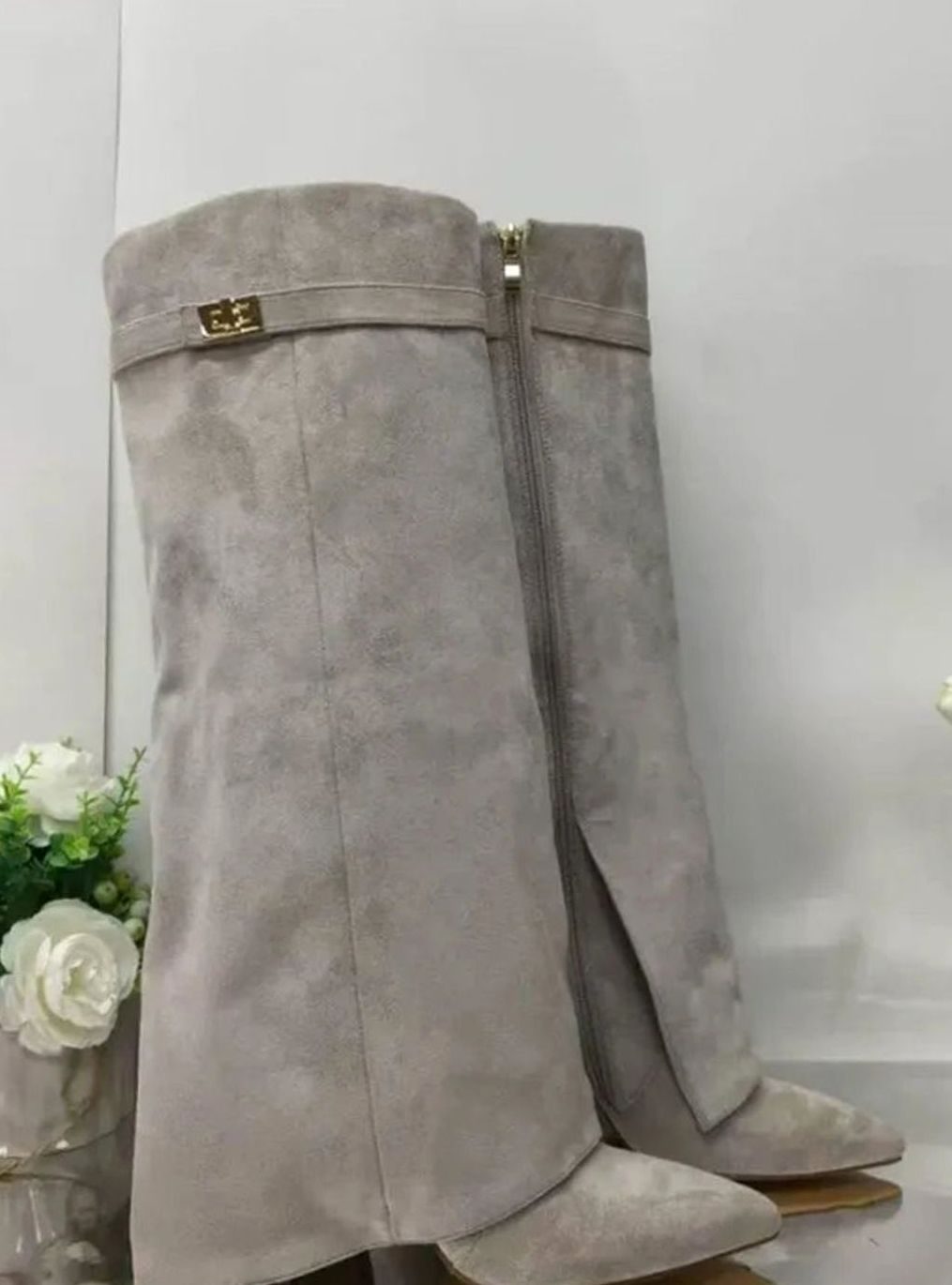 Women's Suede-Finish Fold-Over Cuff Knee-High Buckle-Detail Boots – view 6