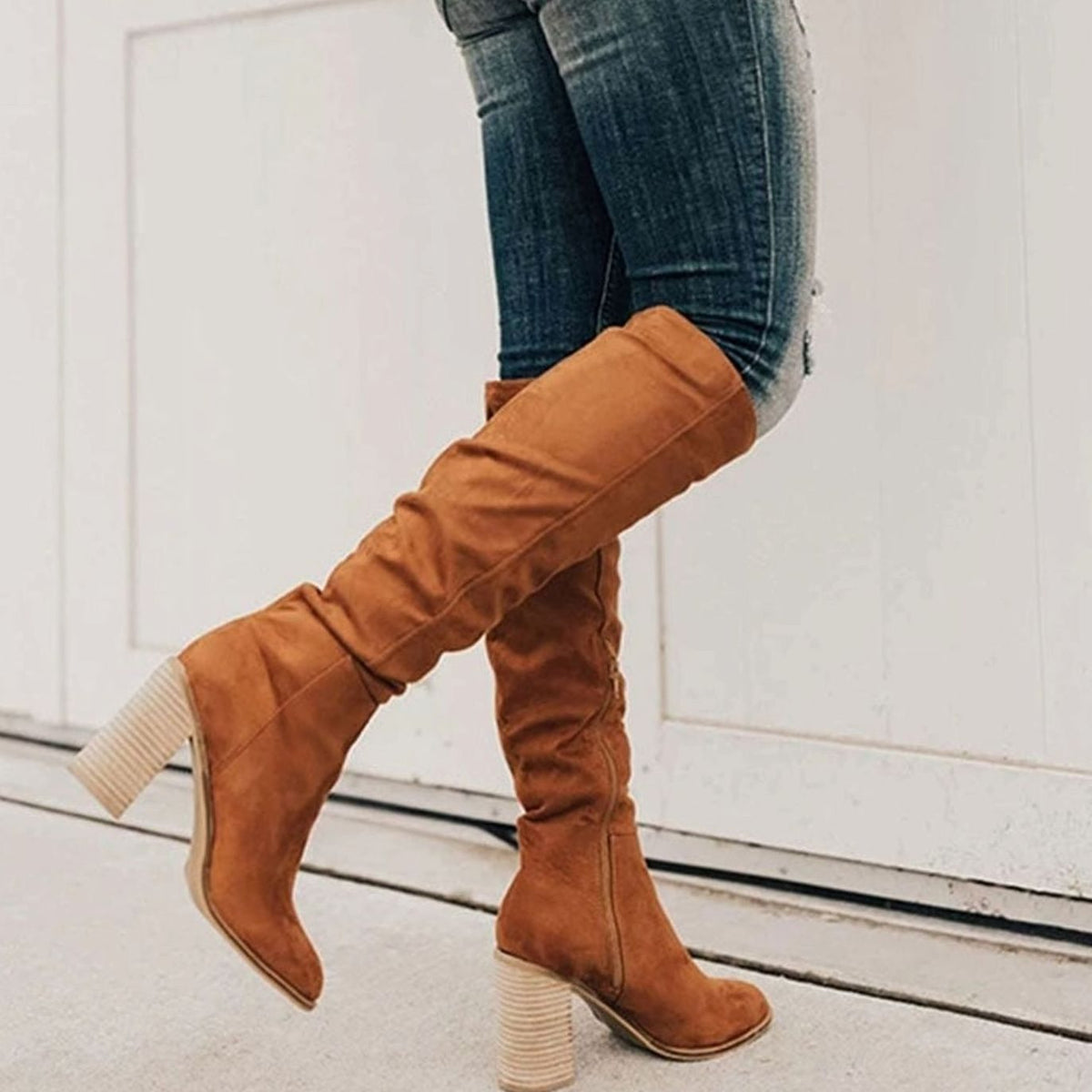 Women's Slouchy Suede-Finish Knee-High Block-Heel Boots – view 1
