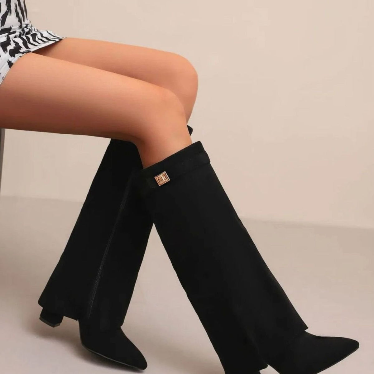 Women's Suede-Finish Knee-High Boots with Buckle Strap – view 2