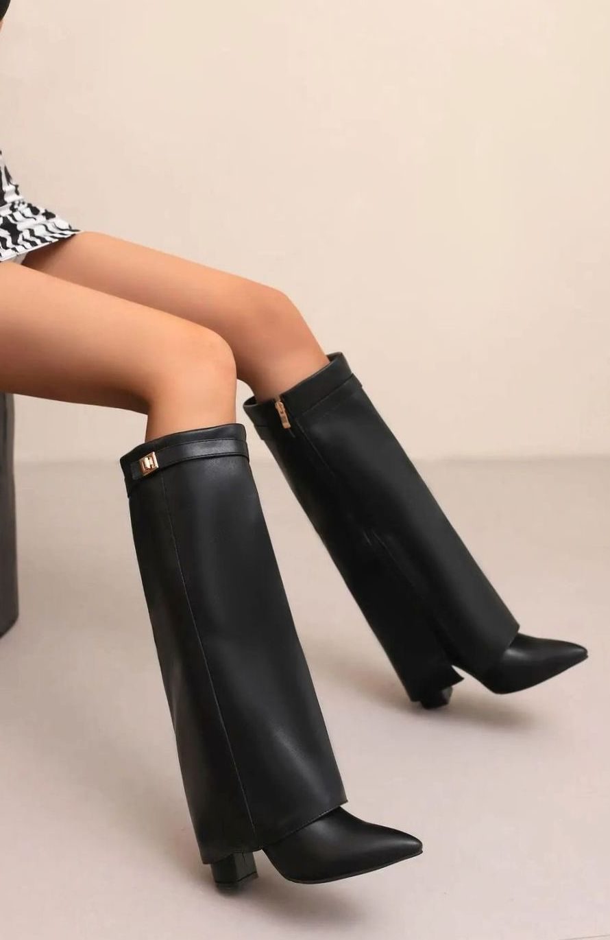 Women's Plush-Lined Suede-Finish Knee-High Buckle-Detail Boots – view 6