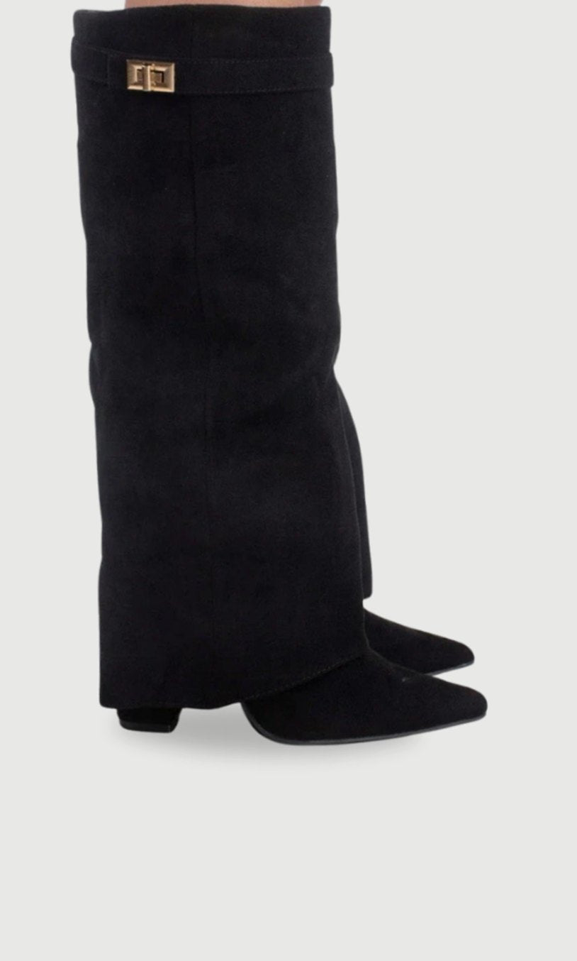 Women's Pointed-Toe Wedge-Heel Suede-Finish Tall Boots – view 1