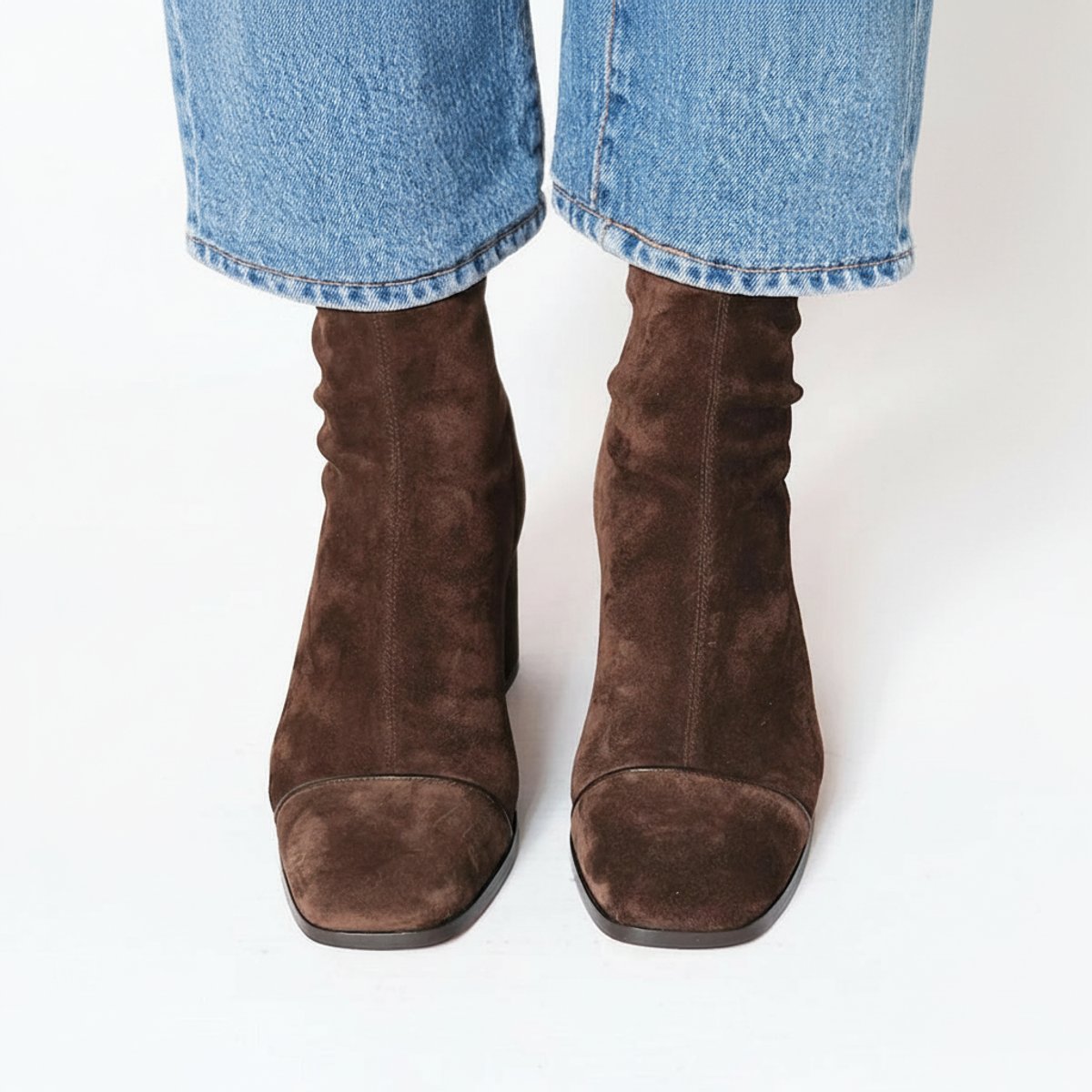 Women's Suede-Finish Square-Toe Block-Heel Booties – view 2