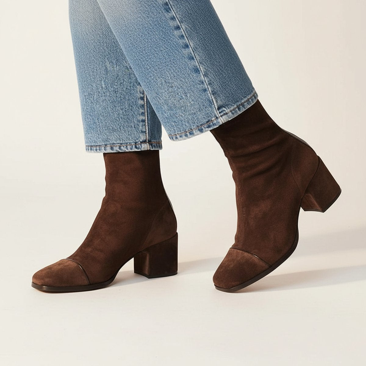 Women's Suede-Finish Square-Toe Block-Heel Booties – view 3