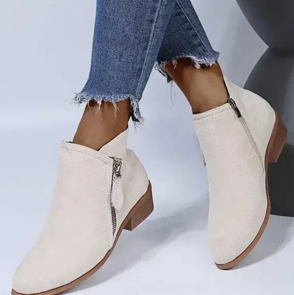 Women's Suede-Finish V-Cut Full-Zip Block-Heel Booties – view 1