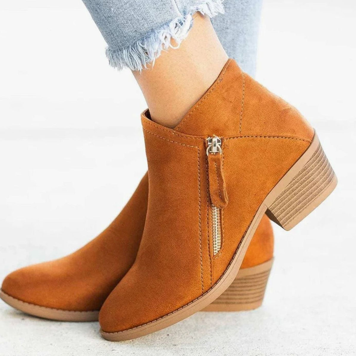 Women's Suede-Finish V-Cut Full-Zip Block-Heel Booties – view 4