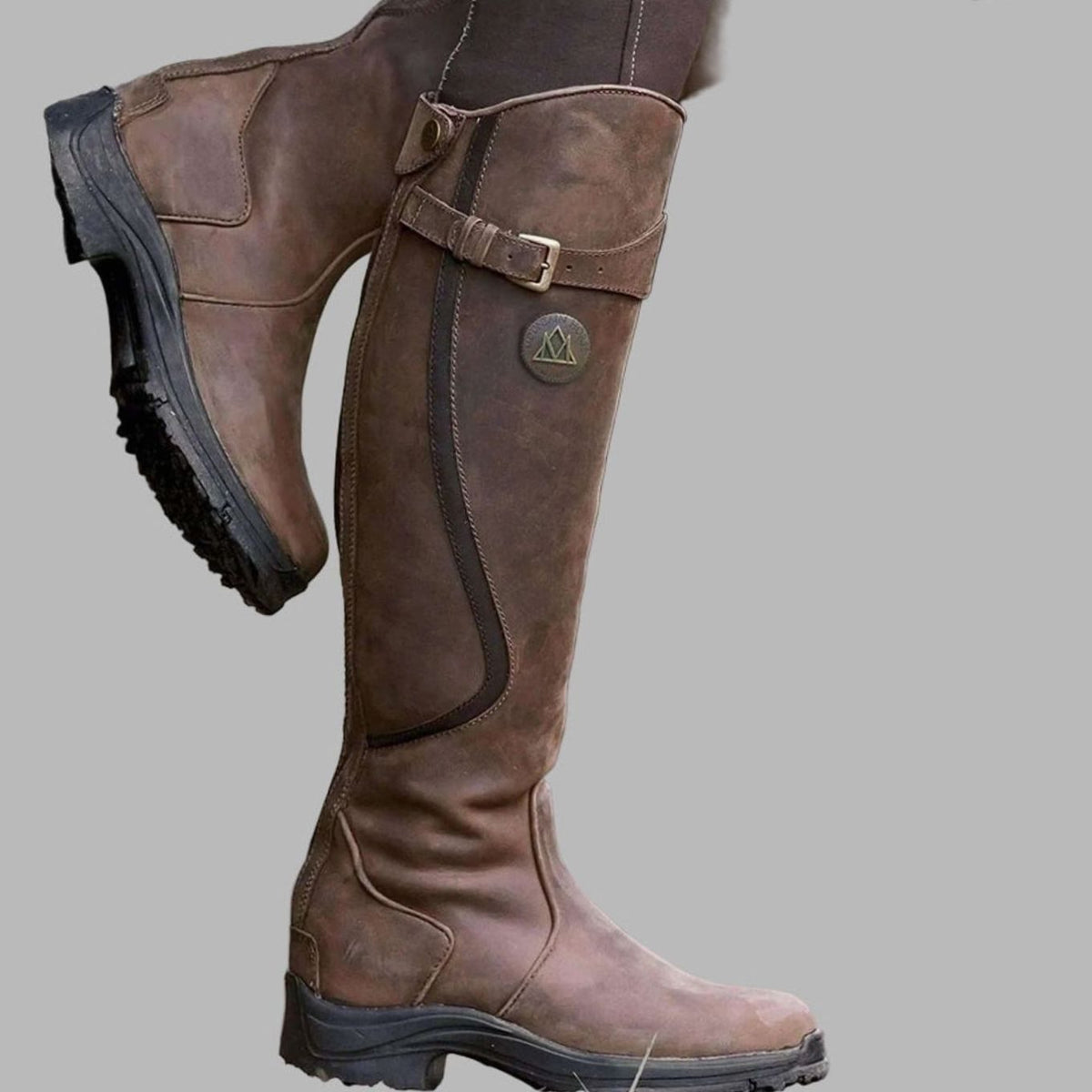 Women's Lug-Sole Tall Leather Hiking Boots for Layering – Dark Brown