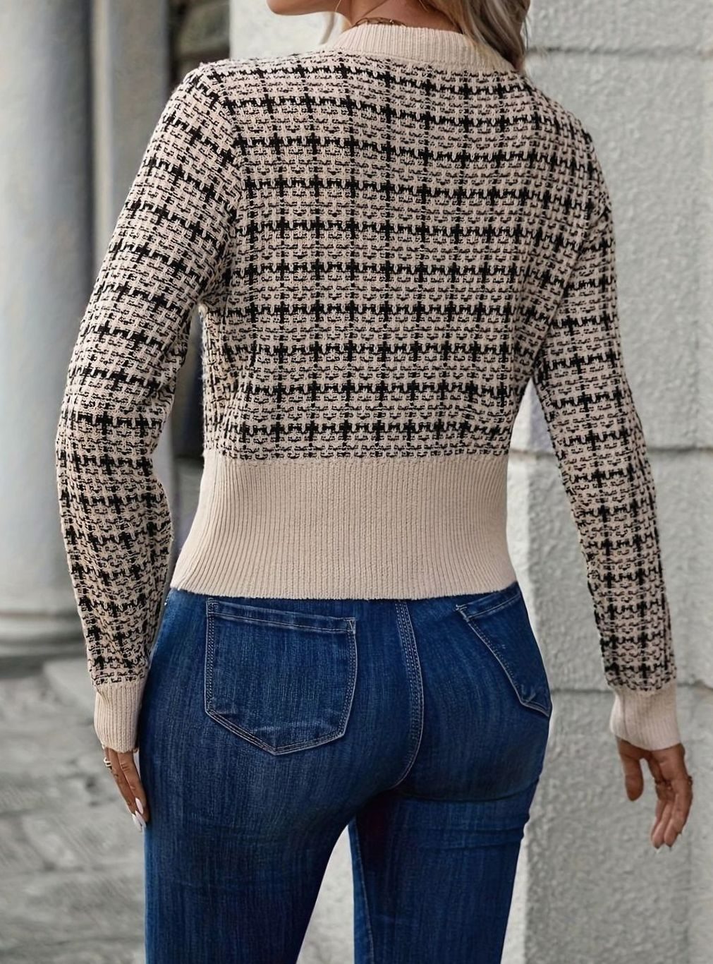 Women's Tweed-Style Button-Front Crop-Length Knit Cardigan – view 3