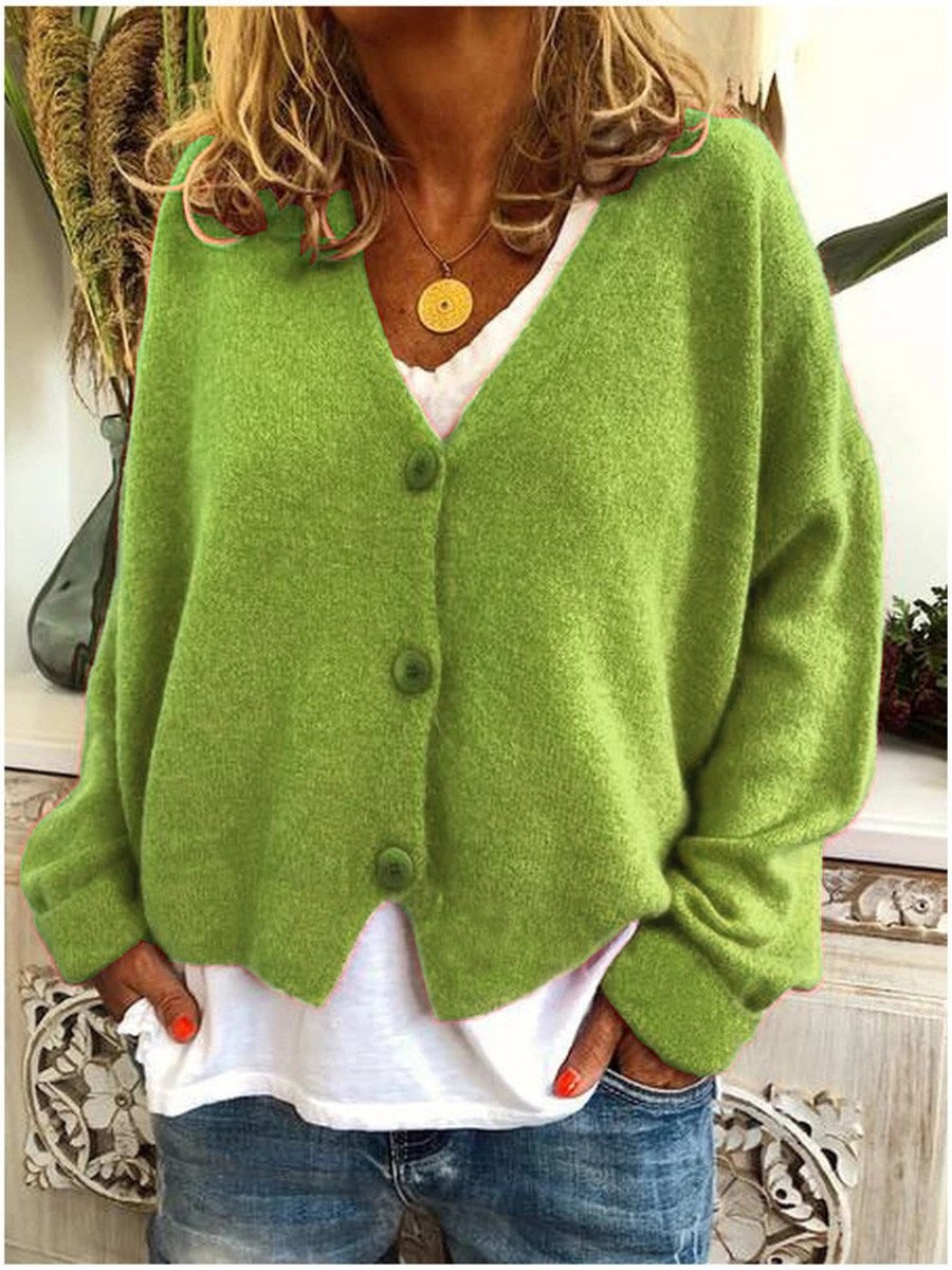 Women's V-Neckline Button-Front Oversized Knit Cardigan – Light Green