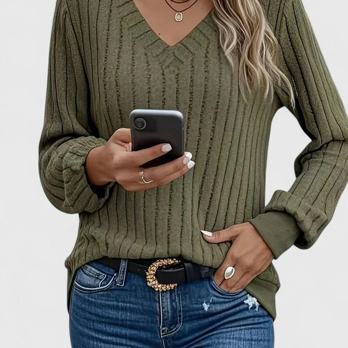 Women's V-Neckline Rib-Knit Cable-Knit Pullover – view 1