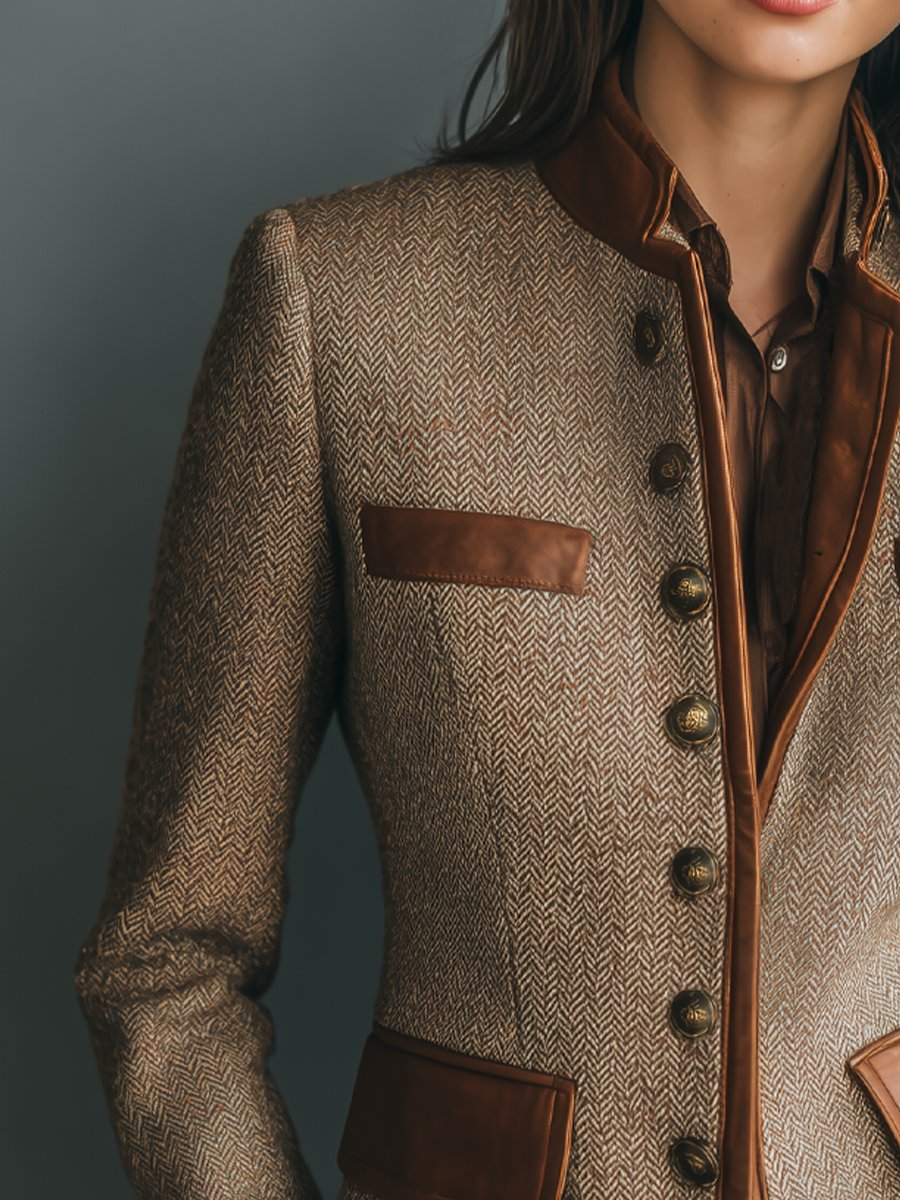 Women's Herringbone Tweed Leather-Trim Jacket for Weekends – view 2