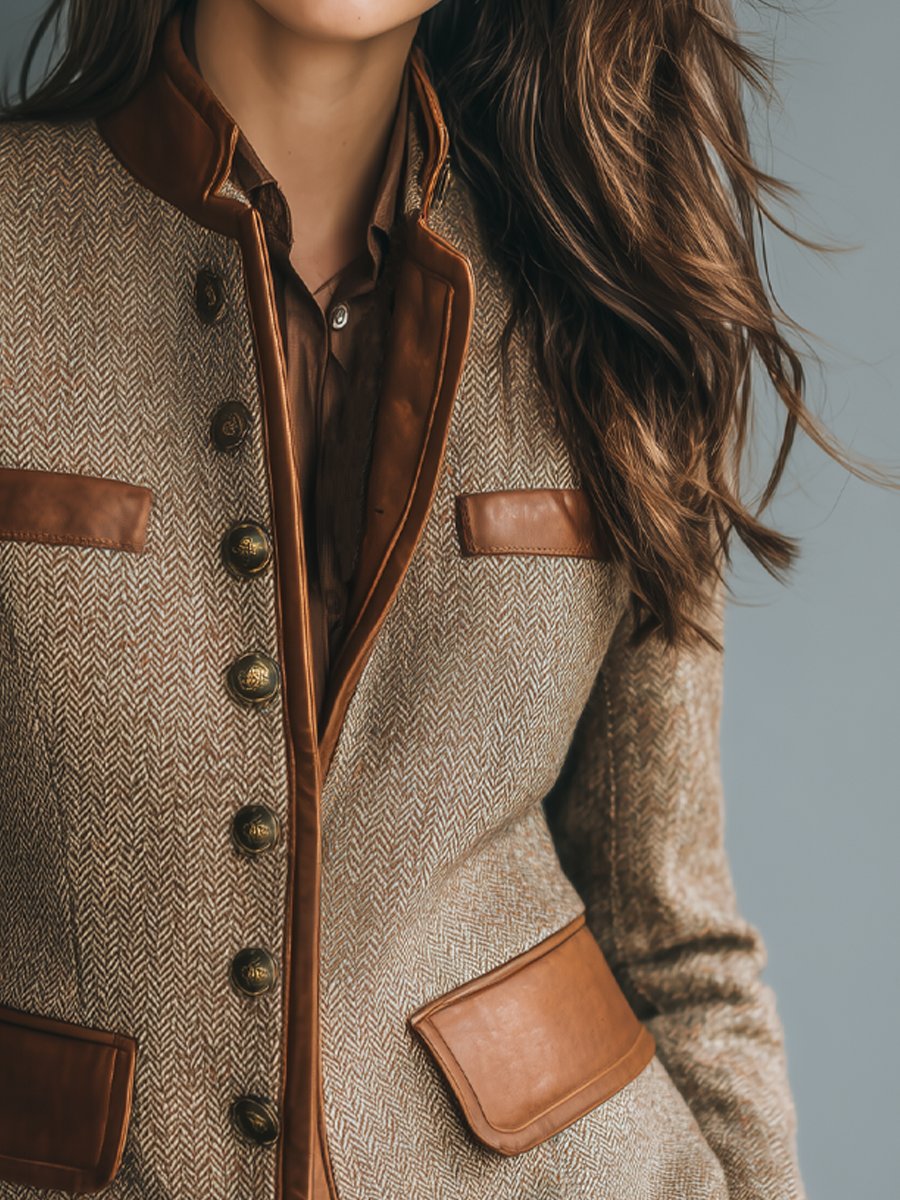 Women's Herringbone Tweed Leather-Trim Jacket for Weekends – view 3