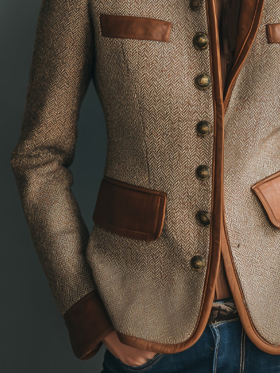 Women's Herringbone Tweed Leather-Trim Jacket for Weekends – view 4